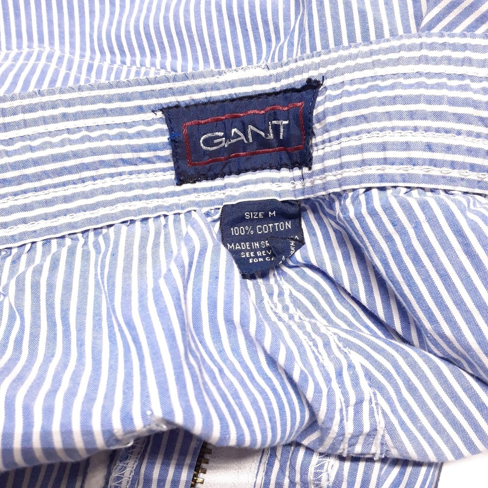 Vintage Gant Salty Dog Mens Drawstring Bermuda Shorts M Blue Pleated Stripes - Picture 3 of 9